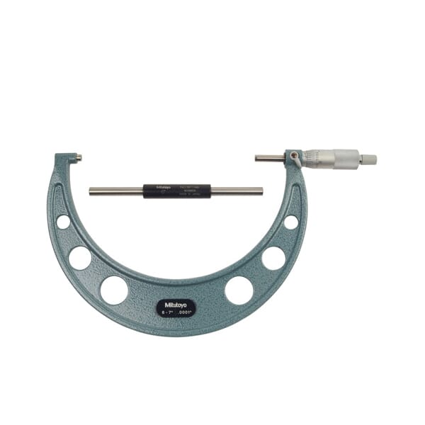 Mitutoyo 103-221 Outside Micrometer With Ratchet Stop, 6 to 7 in, Graduations: 0.0001 in, Baked Enamel Coated